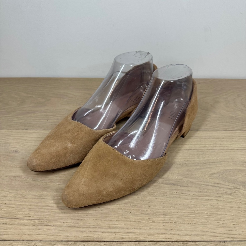 J. Jill d'Orsay Flats Women 8 Tan Suede Pointed Toe Low Block Heel Cutout Shoes
